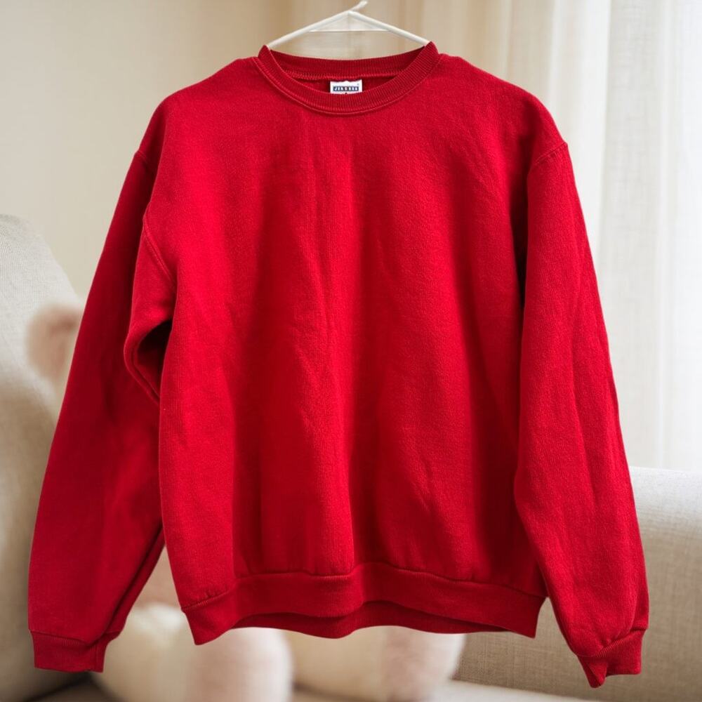 Vintage Jerzees Red Crewneck Sweatshirt Y2K 50/50 Cotton Blend Unisex Kids XL